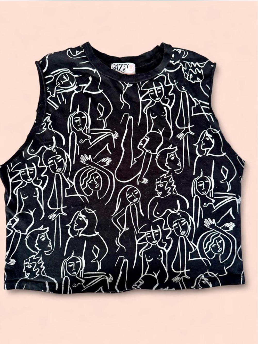 Black & White Ladies Silhouette Graphic Crop Tank 100% Organic Cotton L